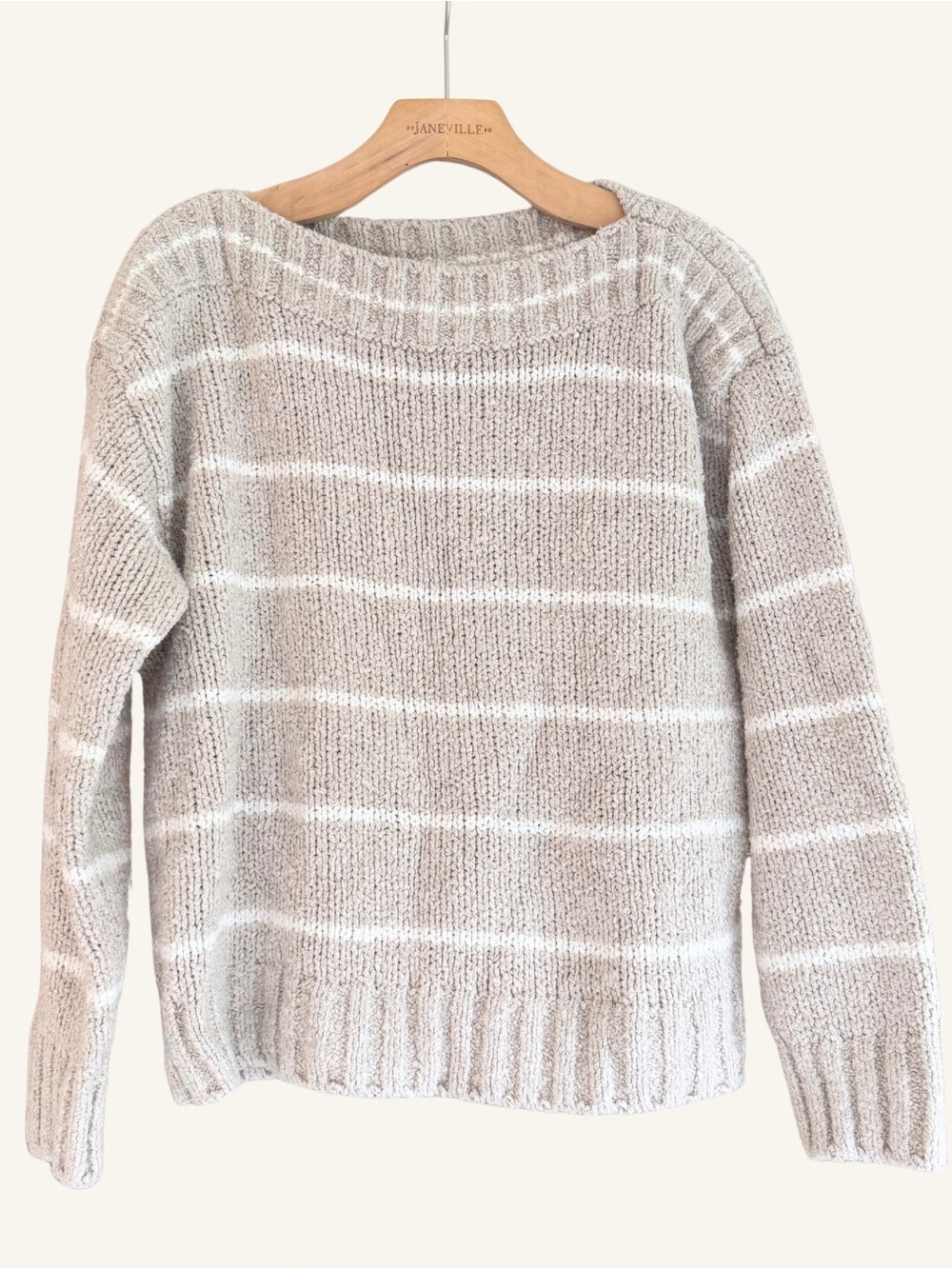 Ann Taylor Weekend Beige White Striped Sweater Size L